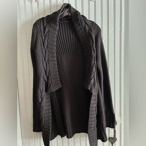 Black, Chunky-knit Long Cardigan, BR Monogram